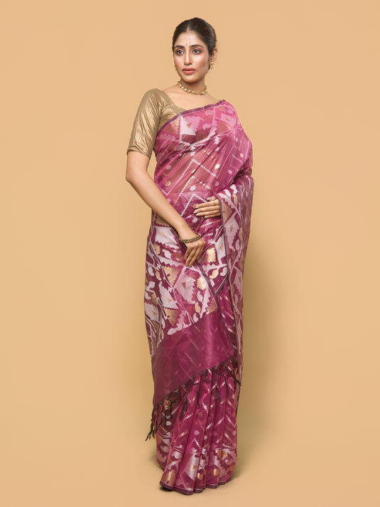 Purple Zari Woven Organza Silk Saree