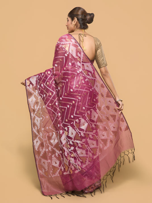 Purple Zari Woven Organza Silk Saree