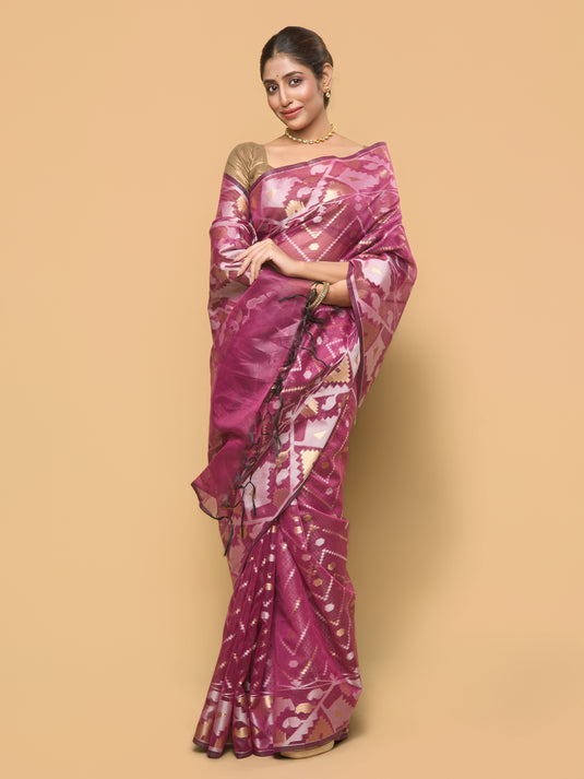 Purple Zari Woven Organza Silk Saree