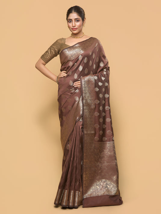 Women's Brown Zari Woven Banarasi Silk Saree