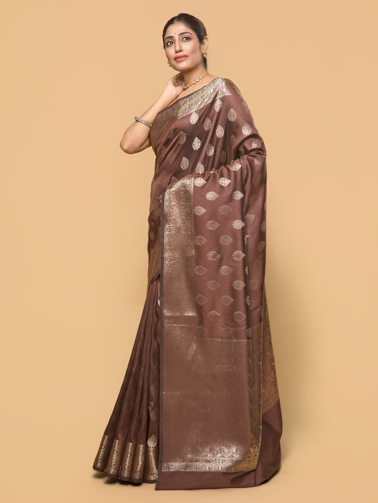 Women's Brown Zari Woven Banarasi Silk Saree