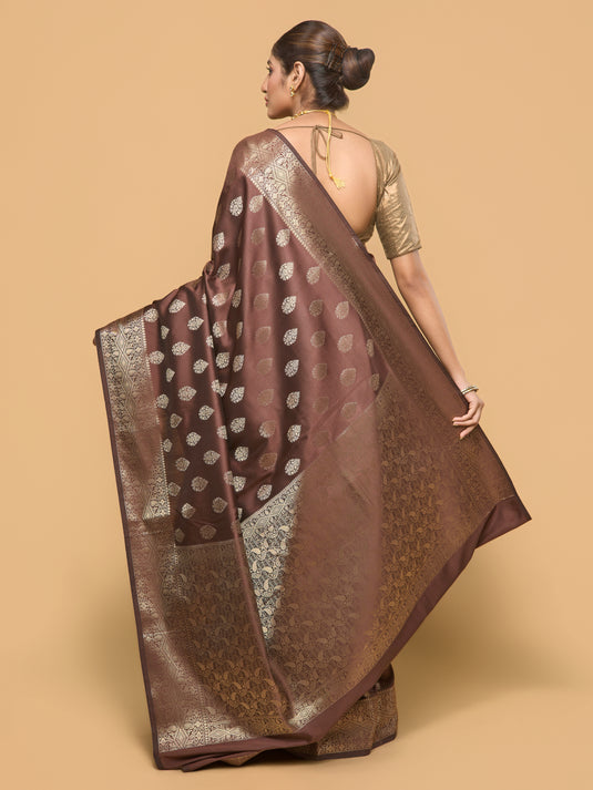 Women's Brown Zari Woven Banarasi Silk Saree