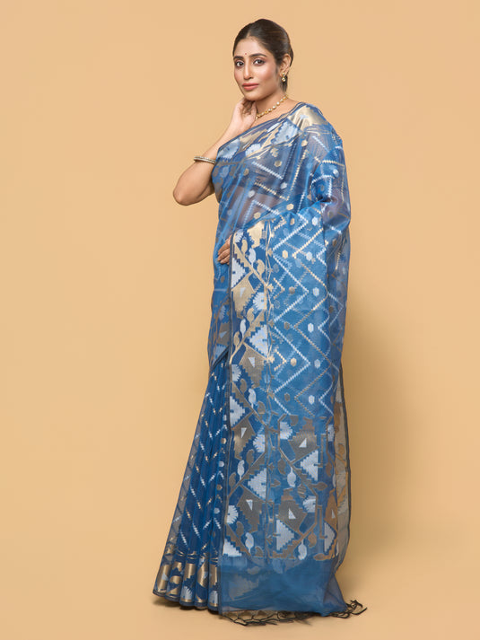 Blue Zari Woven Organza Silk Saree