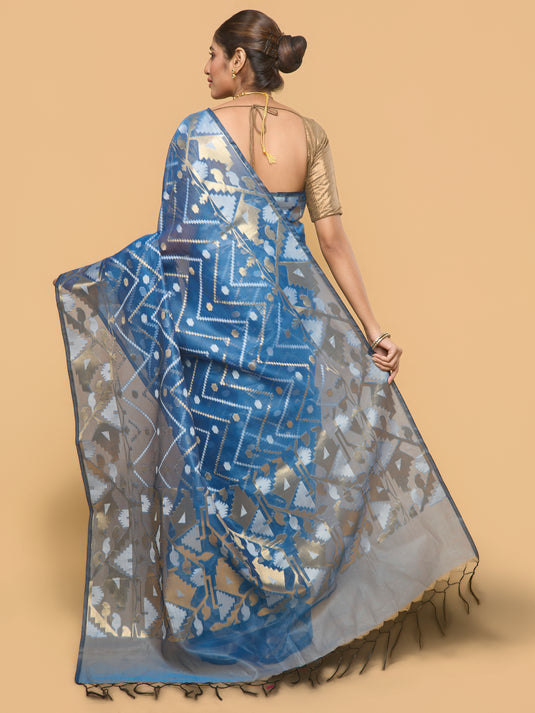 Blue Zari Woven Organza Silk Saree