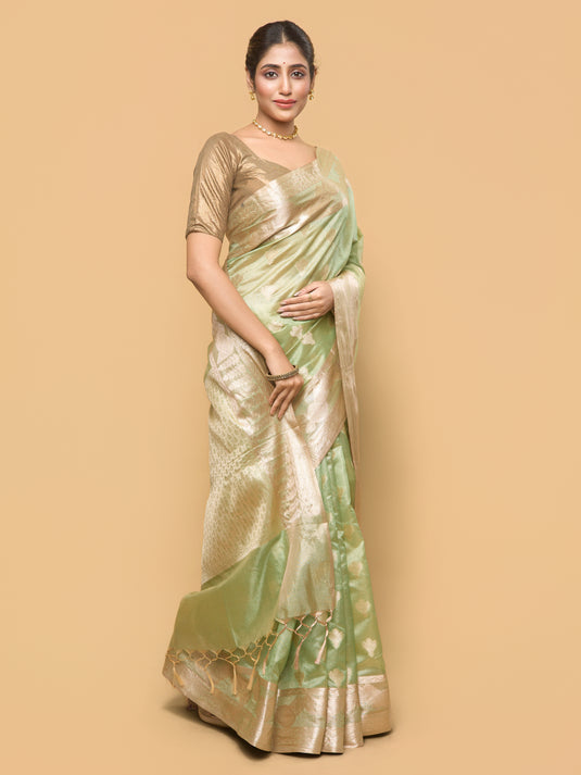 Green Zari Woven Tussar Silk Saree