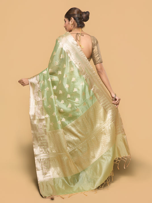 Green Zari Woven Tussar Silk Saree