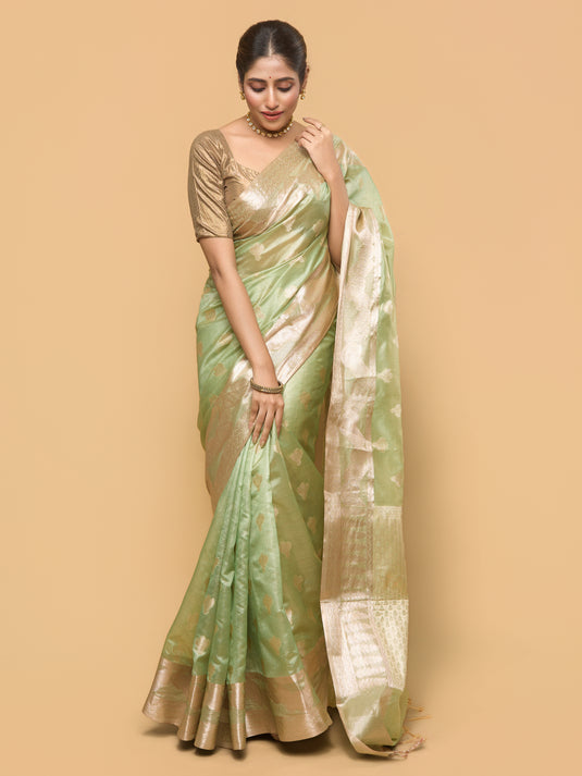Green Zari Woven Tussar Silk Saree