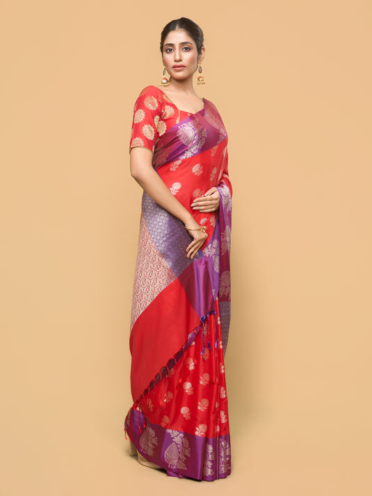 Red Zari Woven Banarasi silk saree