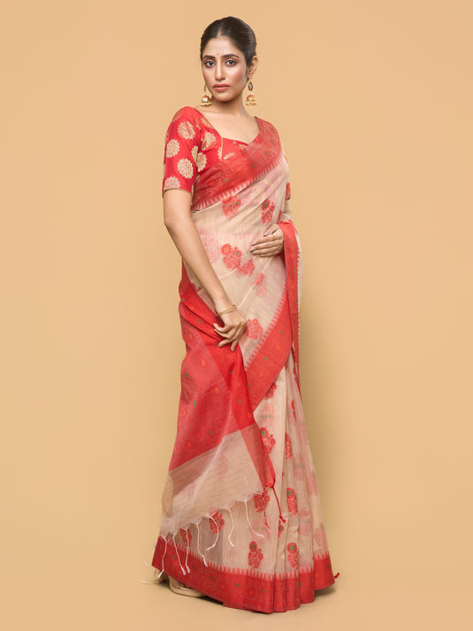 Red Woven Kota Silk Saree