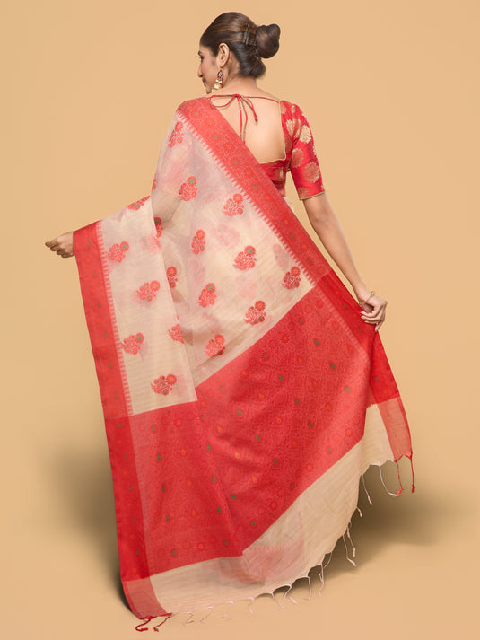 Red Woven Kota Silk Saree