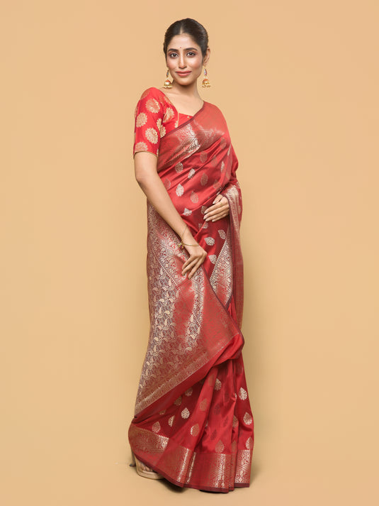 Red Zari Woven Banarasi Silk Saree