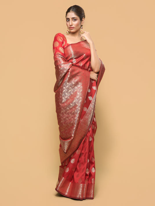 Red Zari Woven Banarasi Silk Saree