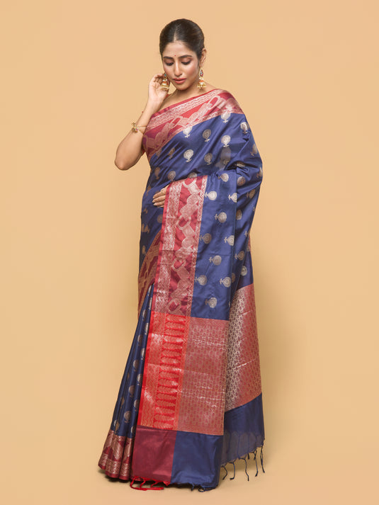 Blue Zari Woven Banarasi silk saree
