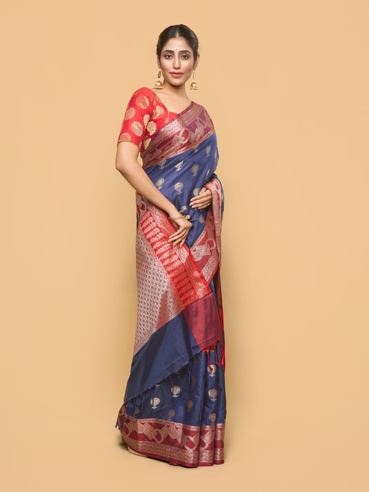 Blue Zari Woven Banarasi silk saree