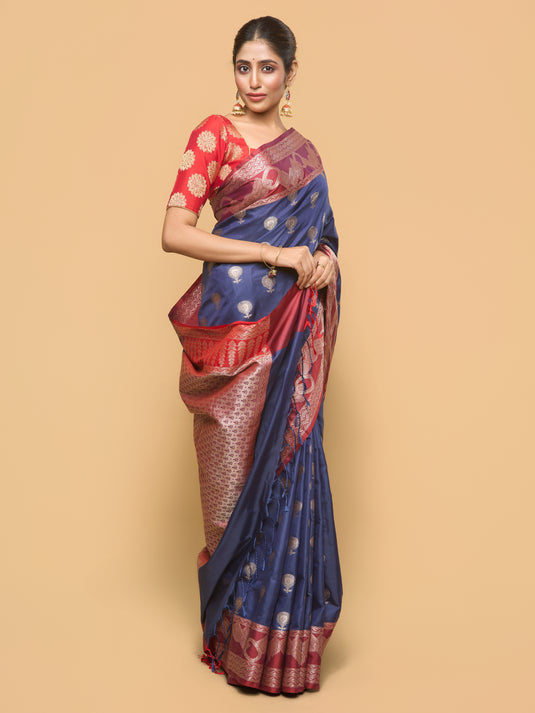 Blue Zari Woven Banarasi silk saree