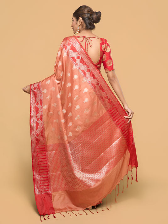 Peach Zari Woven Banarasi silk saree