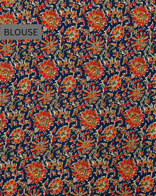 Blue Cotton Hand Painted Saree