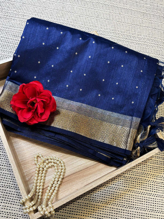 Blue Tussar Silk Zari Weaving Saree