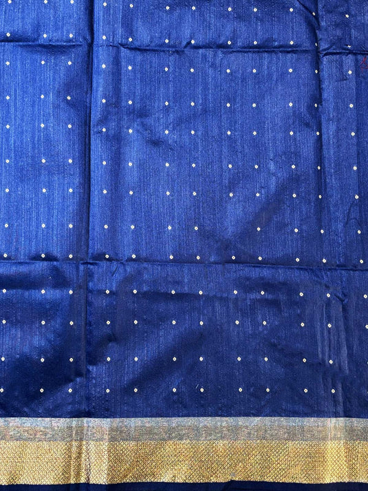 Blue Tussar Silk Zari Weaving Saree