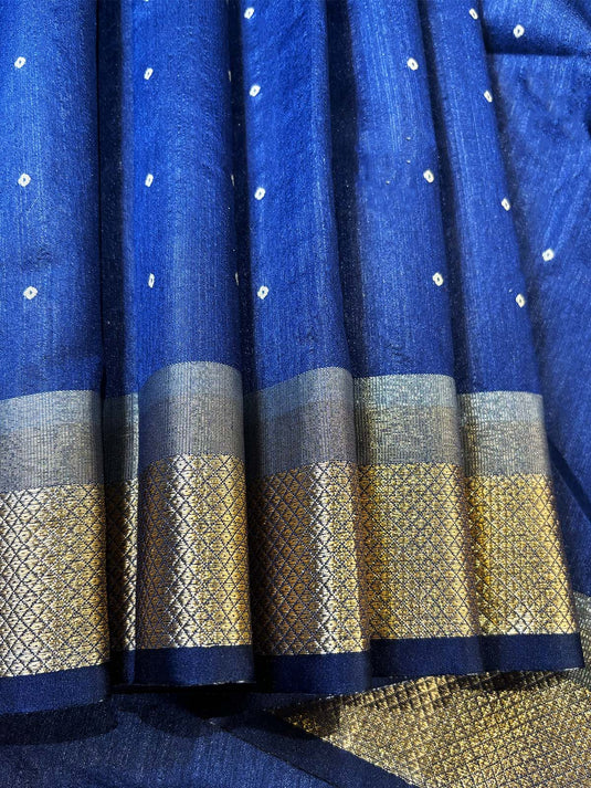 Blue Tussar Silk Zari Weaving Saree