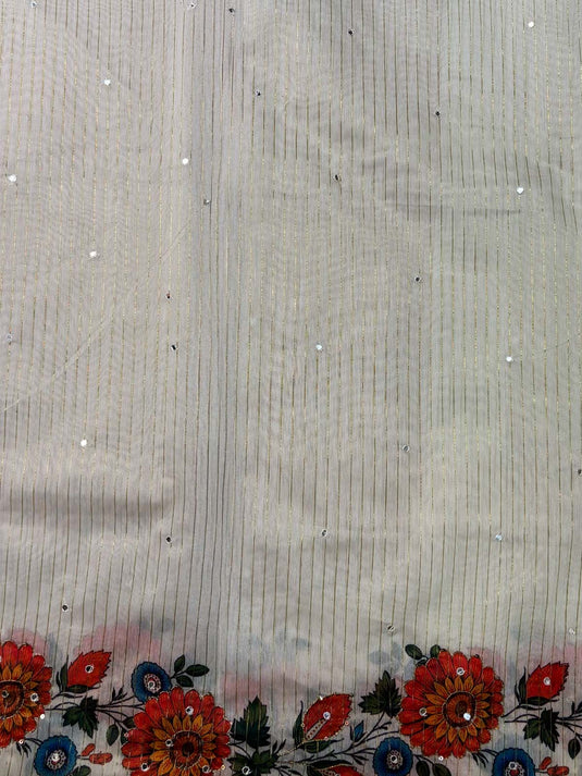 White Chanderi Mirror Work Saree