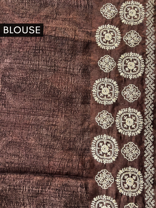 Brown Tussar Printed Saree