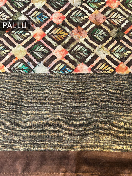 Brown Tussar Printed Saree