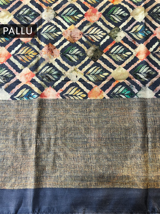 Blue Tussar Printed Saree