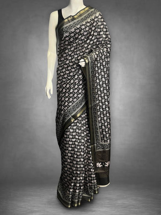 Black Tussar Printed Saree