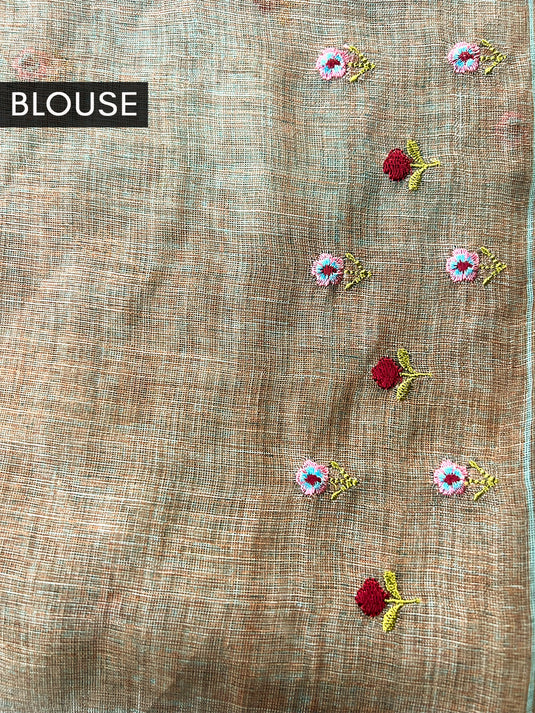 Blue Cotton Embroidered Saree