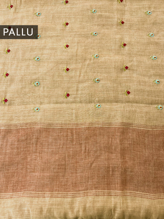 Yellow Cotton Embroidered Saree