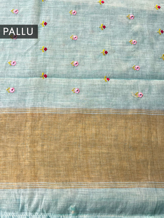 Blue Cotton Embroidered Saree