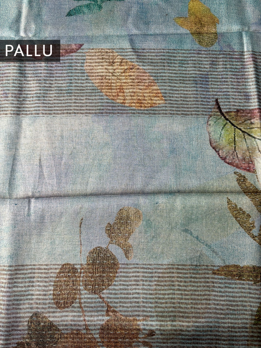 Blue Tussar Printed Saree