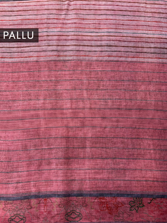 Pink Linen Plain Weave Saree