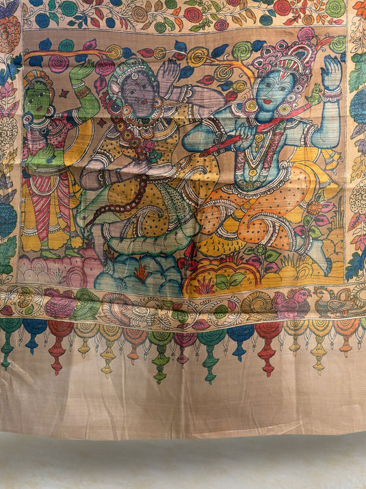 Green Tussar Silk Kalamkari Printed Saree