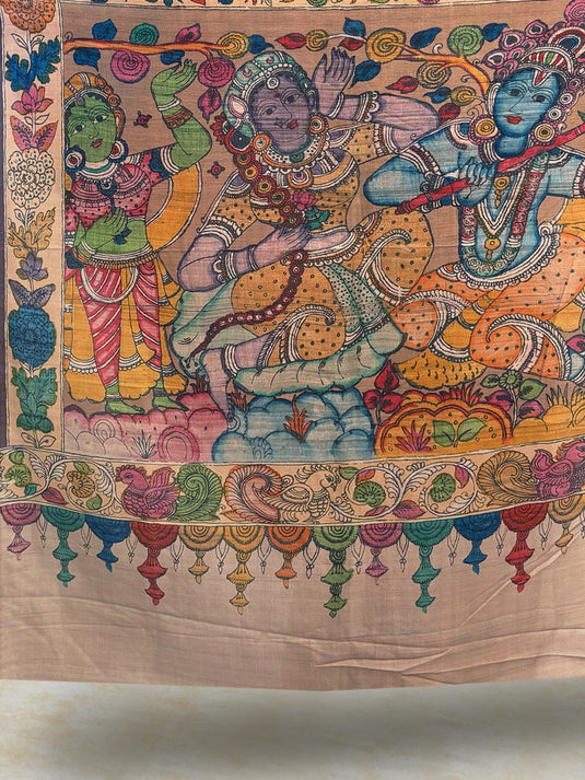 Pink Tussar Silk Kalamkari Printed Saree