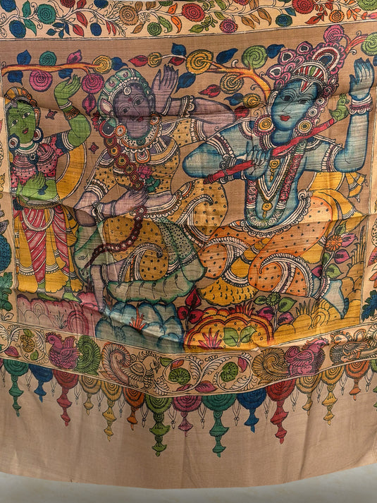 Purple Tussar Silk Kalamkari Printed Saree