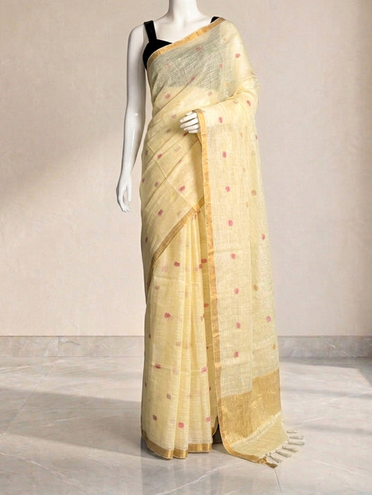 Yellow Linen Resham Weaving Saree