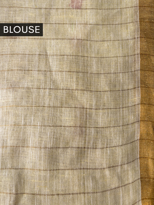 Yellow Linen Resham Weaving Saree