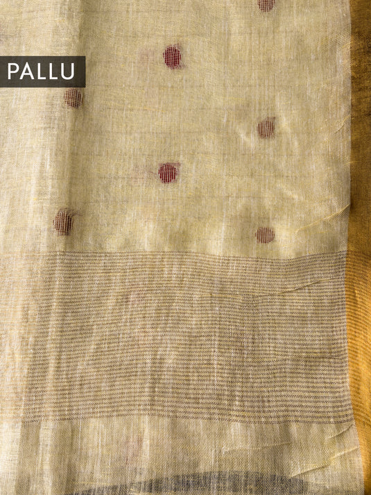 Yellow Linen Resham Weaving Saree