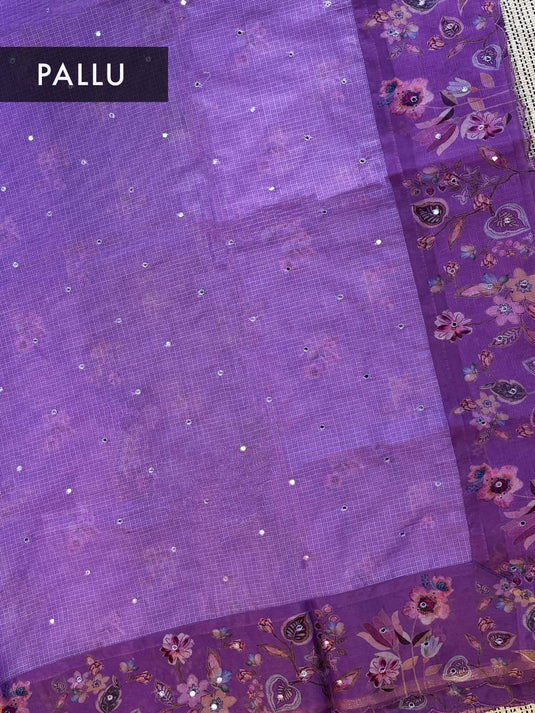 Purple Kota Silk Printed Saree