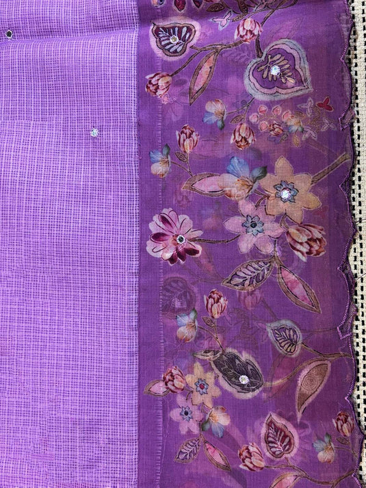 Purple Kota Silk Printed Saree
