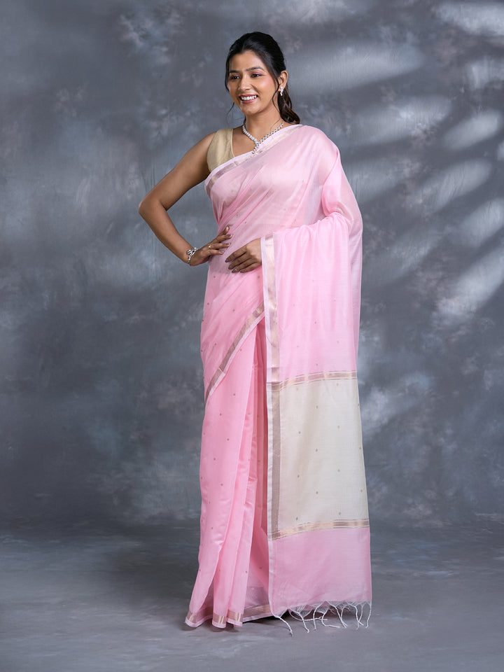 Pink Chanderi Mulmul Zari Woven Saree