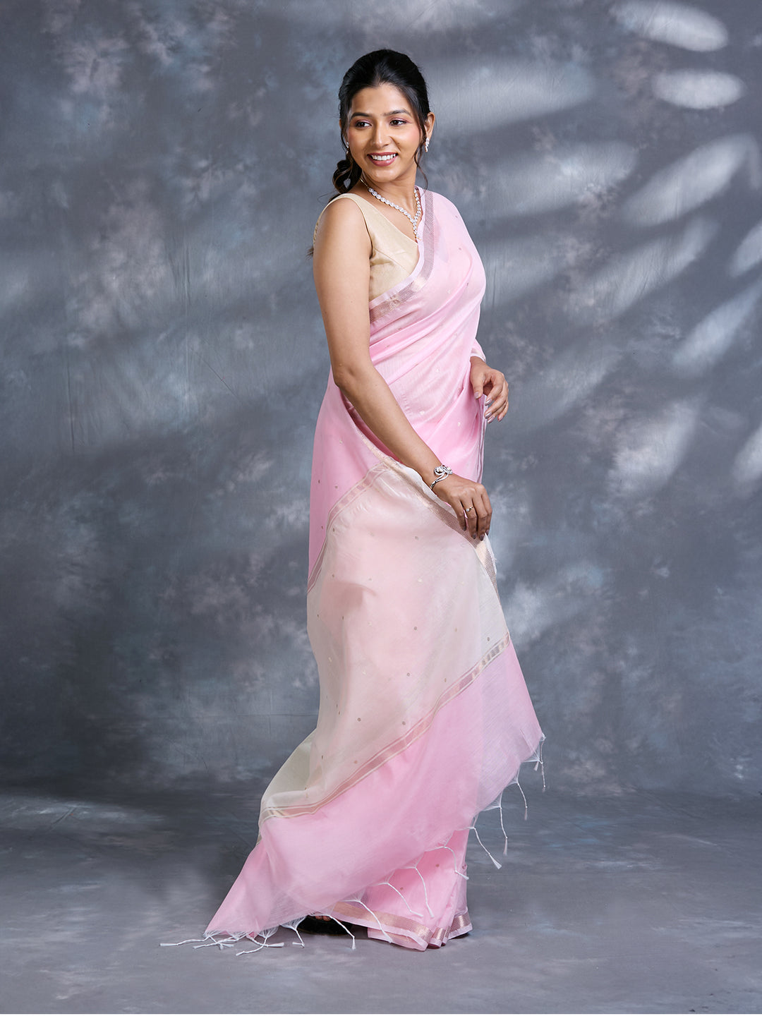 Pink Chanderi Mulmul Zari Woven Saree_2