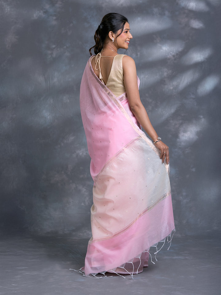 Pink Chanderi Mulmul Zari Woven Saree