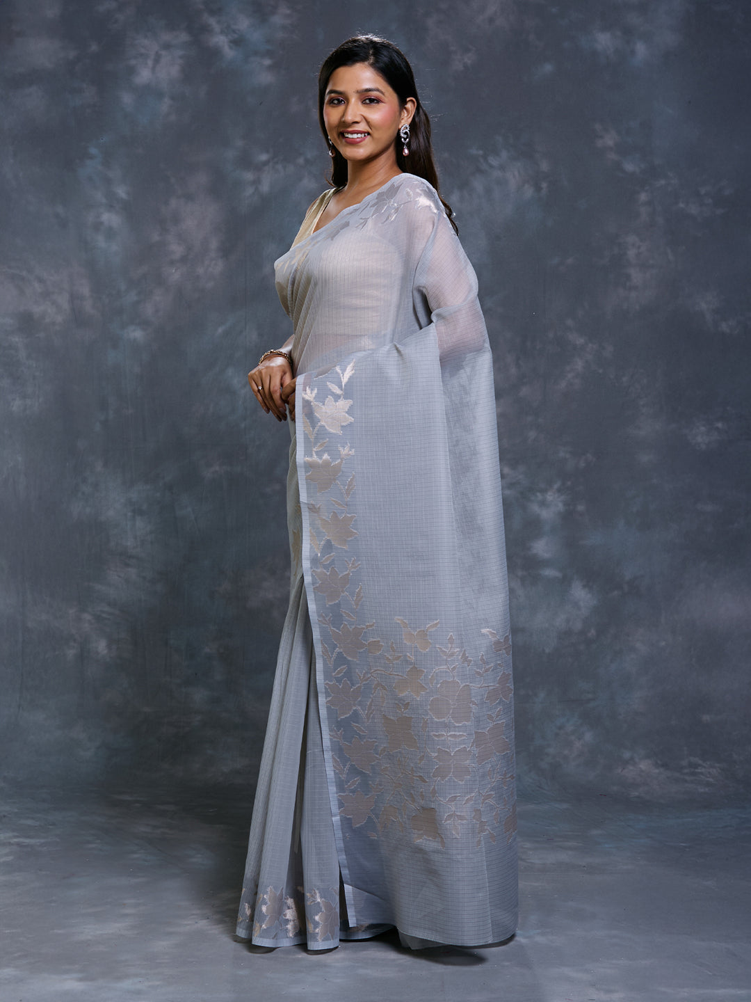 Grey Kota Zari Woven Saree_3