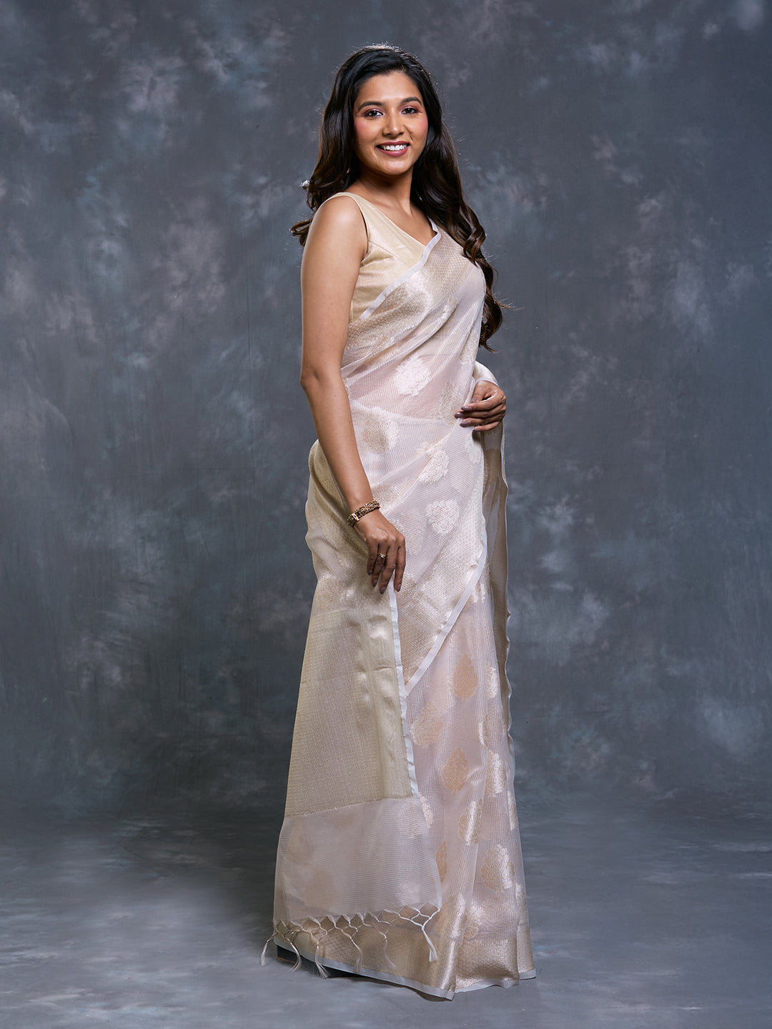 Beige Kota Tissue Zari Woven Saree_2