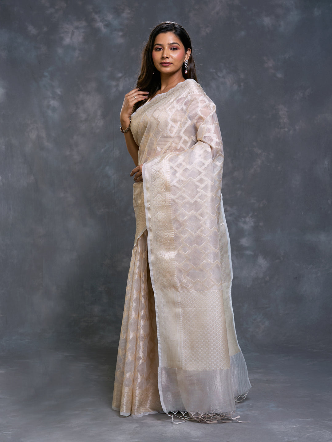 Beige Kota Tissue Zari Woven Saree_3