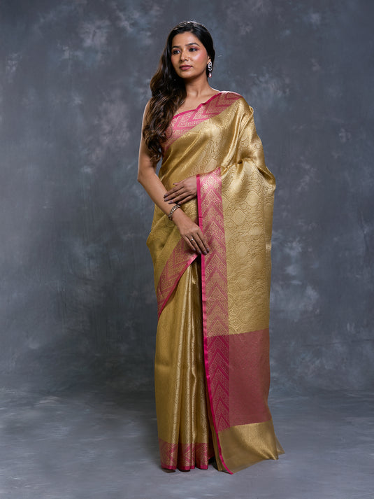 Pink tissue Tanchui saree
