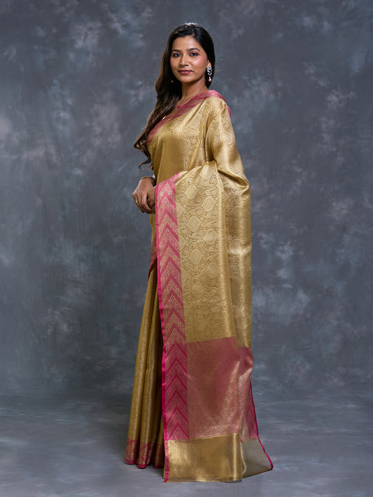 Pink tissue Tanchui saree